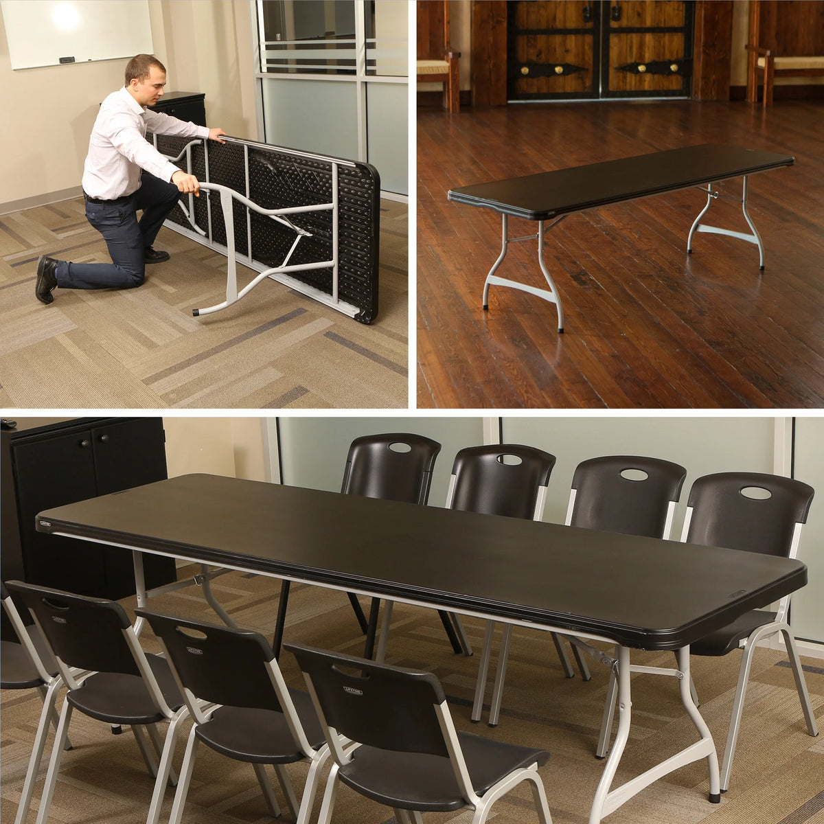 Lifetime 8 Foot Nesting Rectangle Table, Indoor/Outdoor Commercial Grade, Black (280462)
