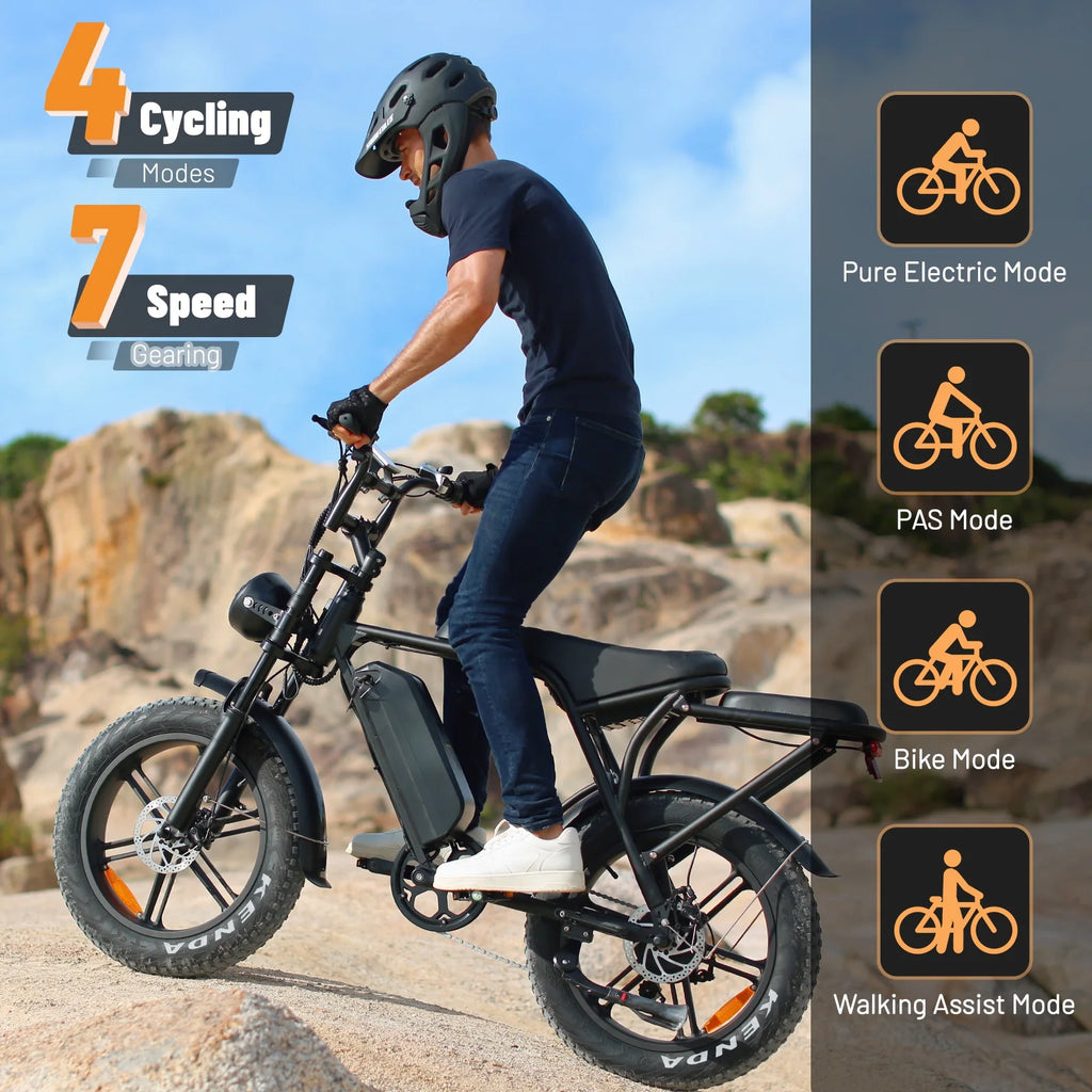 VTOKW Electric Bike for Adults, 1000W Peak Motor Adult Electric Bicycle, 48V 15.6ah Battery, up to 31MPH, 20'' Fat Tire Ebike, Dual Disc Brakes Mountain Bike for Cycling, 7 Speed E Bike, E - Bike UL2849