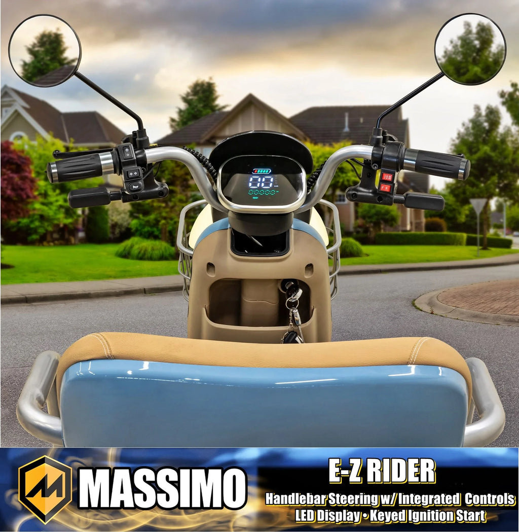 Massimo MGC E - Trike 3 - Wheel Electric Cart - 17 MPH, 2 - Seater Adult Scooter - Blue