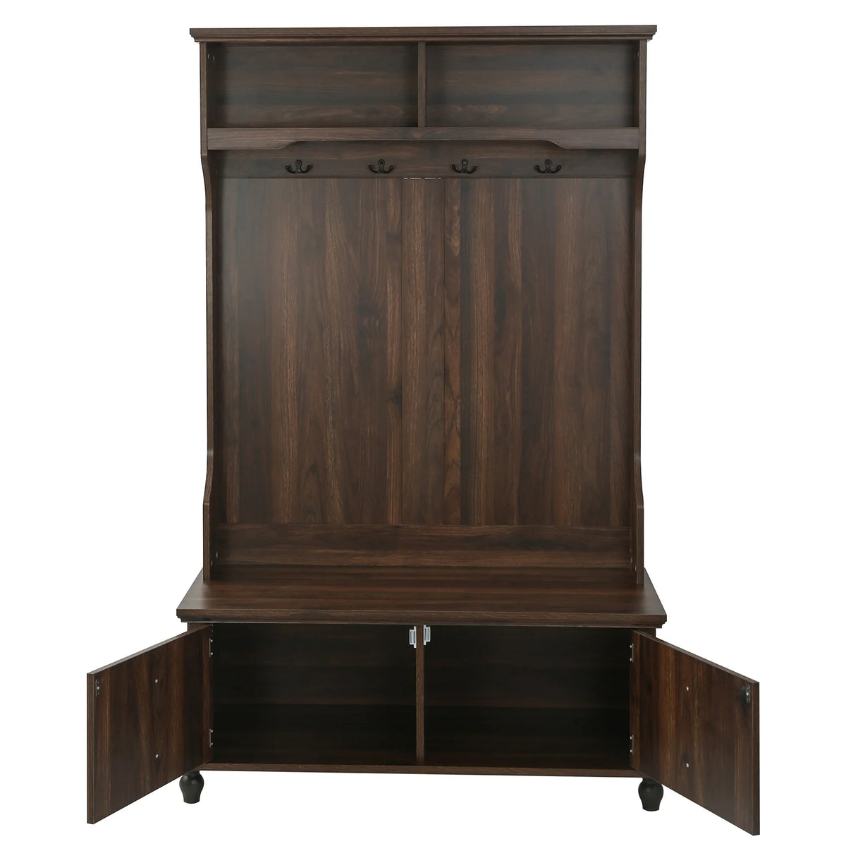 Hall Tree with Upholstered Bench and Coat Rack, Entryway Bench with 3 Hooks, 3 Open Shelves, 2 Drawers & Storage Cabinets, Mudroom Bench with Storage and Hooks for Foyer, Entry Way, Hallway (Beige)