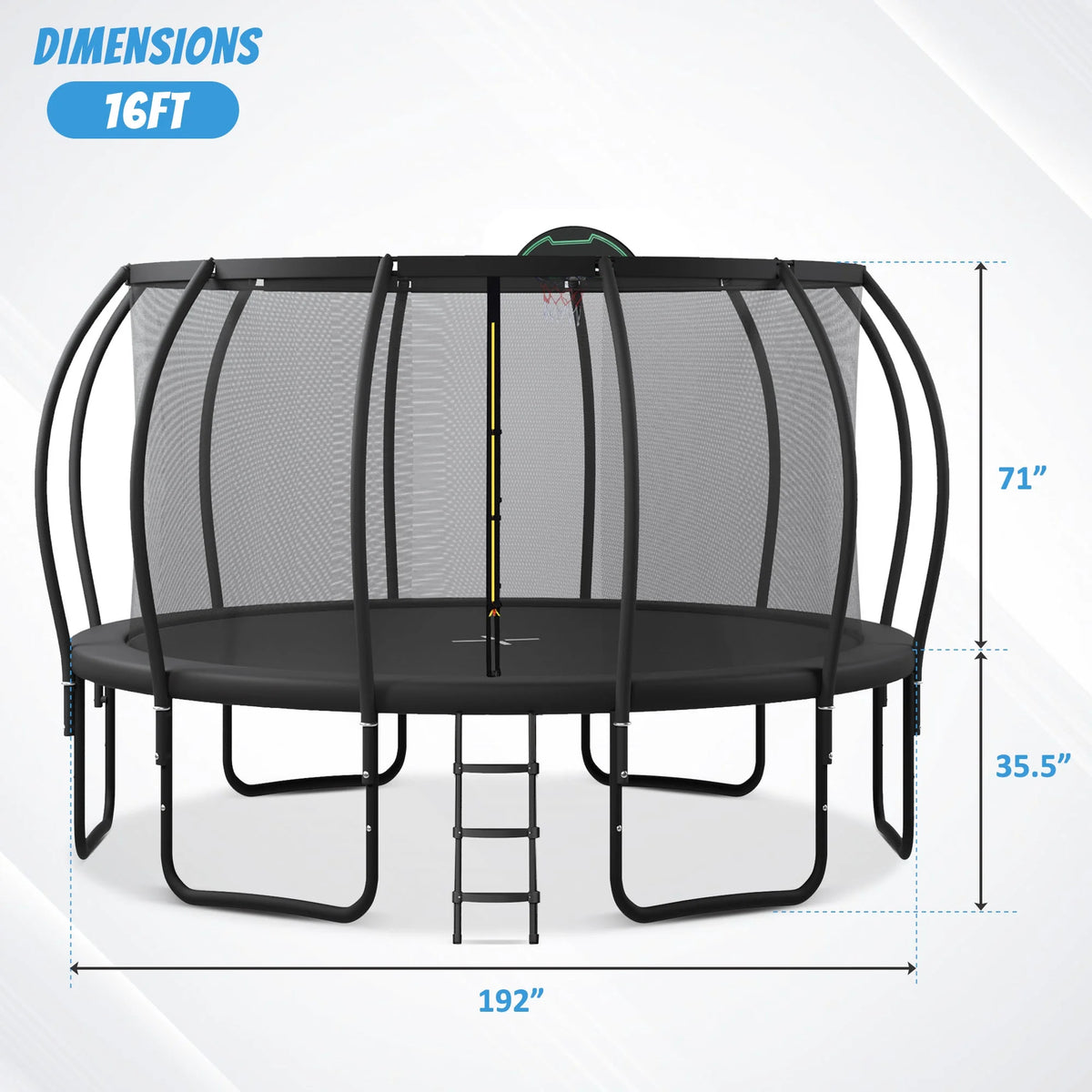 Soges 16FT Trampoline with Basketball Hoop for Kids and Adults Outdoor Trampoline with Ladder and Safety Enclosure Net Pumpkin Trampoline with Curved Poles Heavy Duty Recreational Trampoline 1500 lb