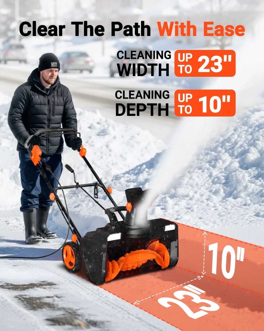 VOLTASK 15 Amp Electric Snow Blower, 23 in Corded Snow Blower with 180 - Degree Directional Chute