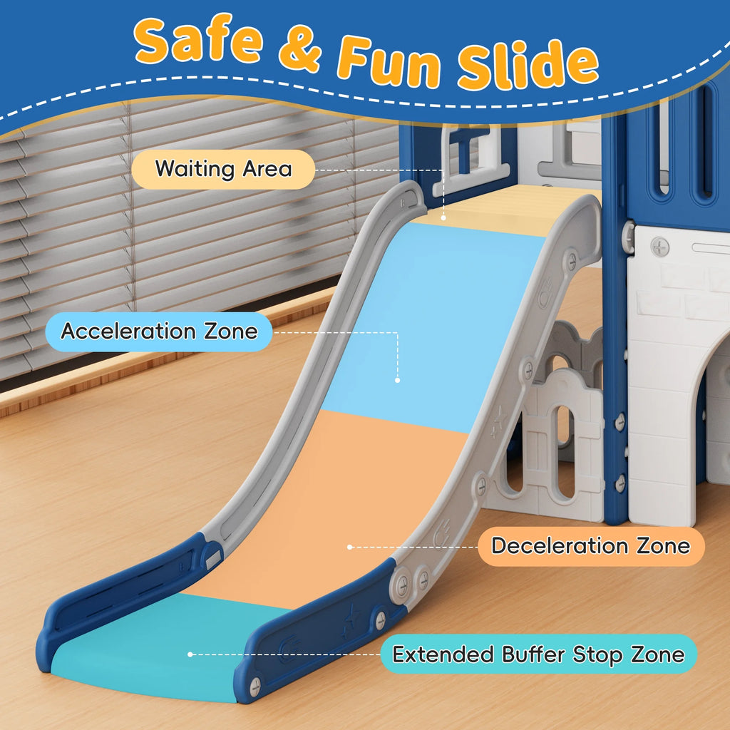 WFUN 9 in 1 Toddler Slide Playset for Kids Indoor/Outdoor for Toddlers Age 1+, Blue & Gray