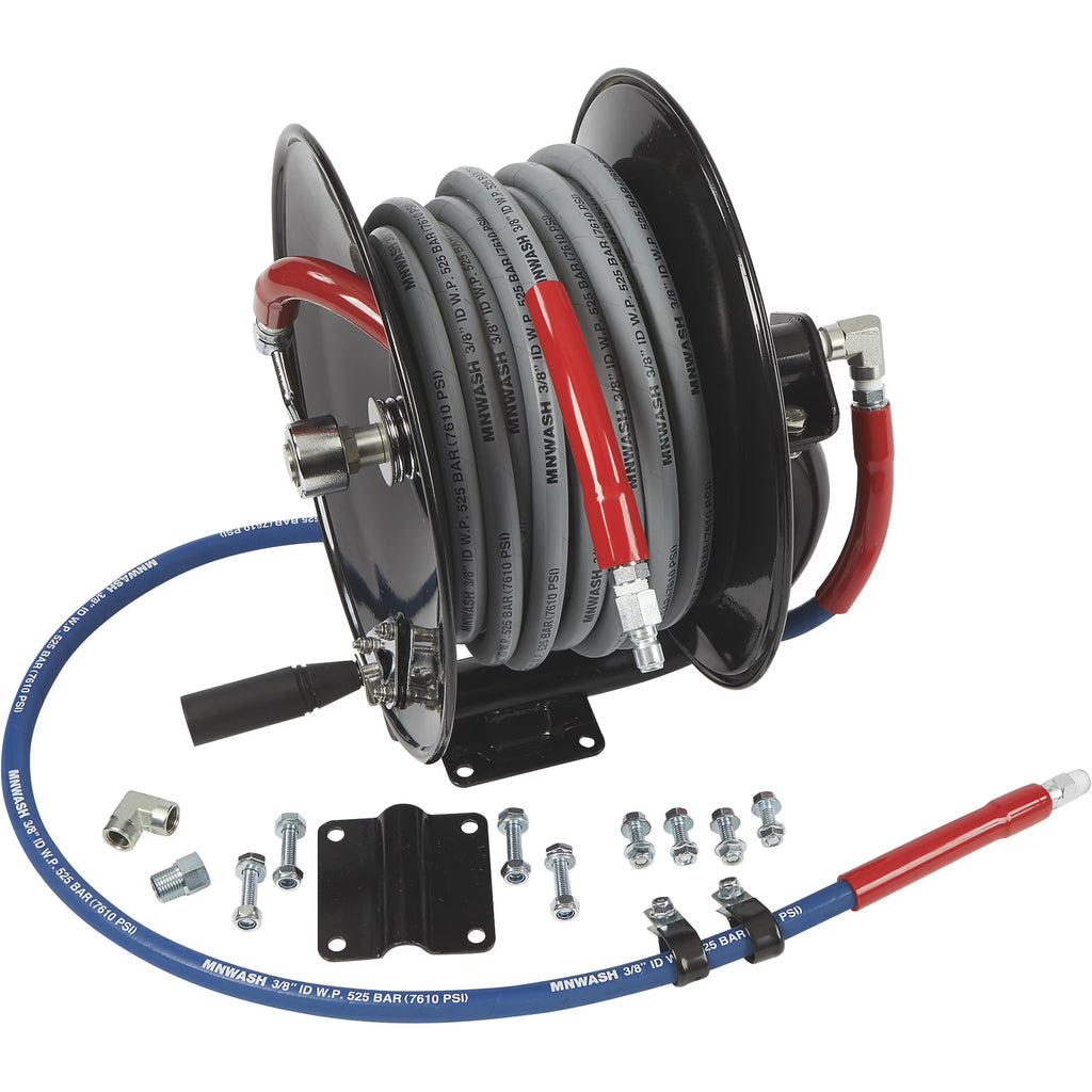 Northstar Pressure Washer Hose Reel with 50ft. Steel - Braided Hose, 3/8in. x 100ft. Capacity, 5000 PSI