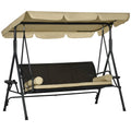 Outsunny 3-Seat Porch Swing with Canopy Outdoor Swing w/ Cushion, Pillows