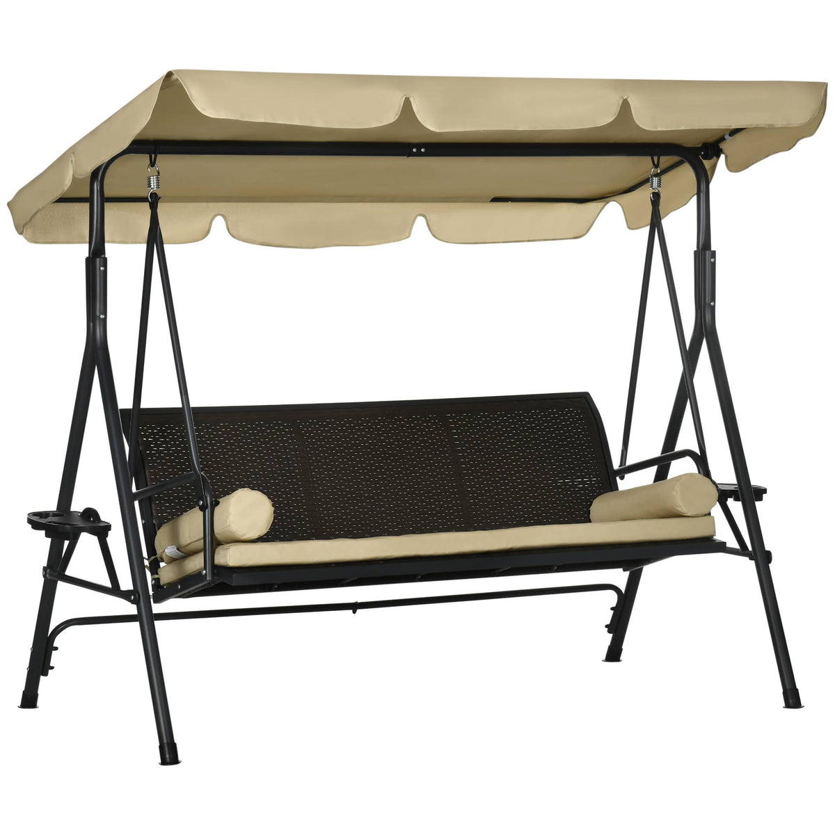 Outsunny 3-Seat Porch Swing with Canopy Outdoor Swing w/ Cushion, Pillows
