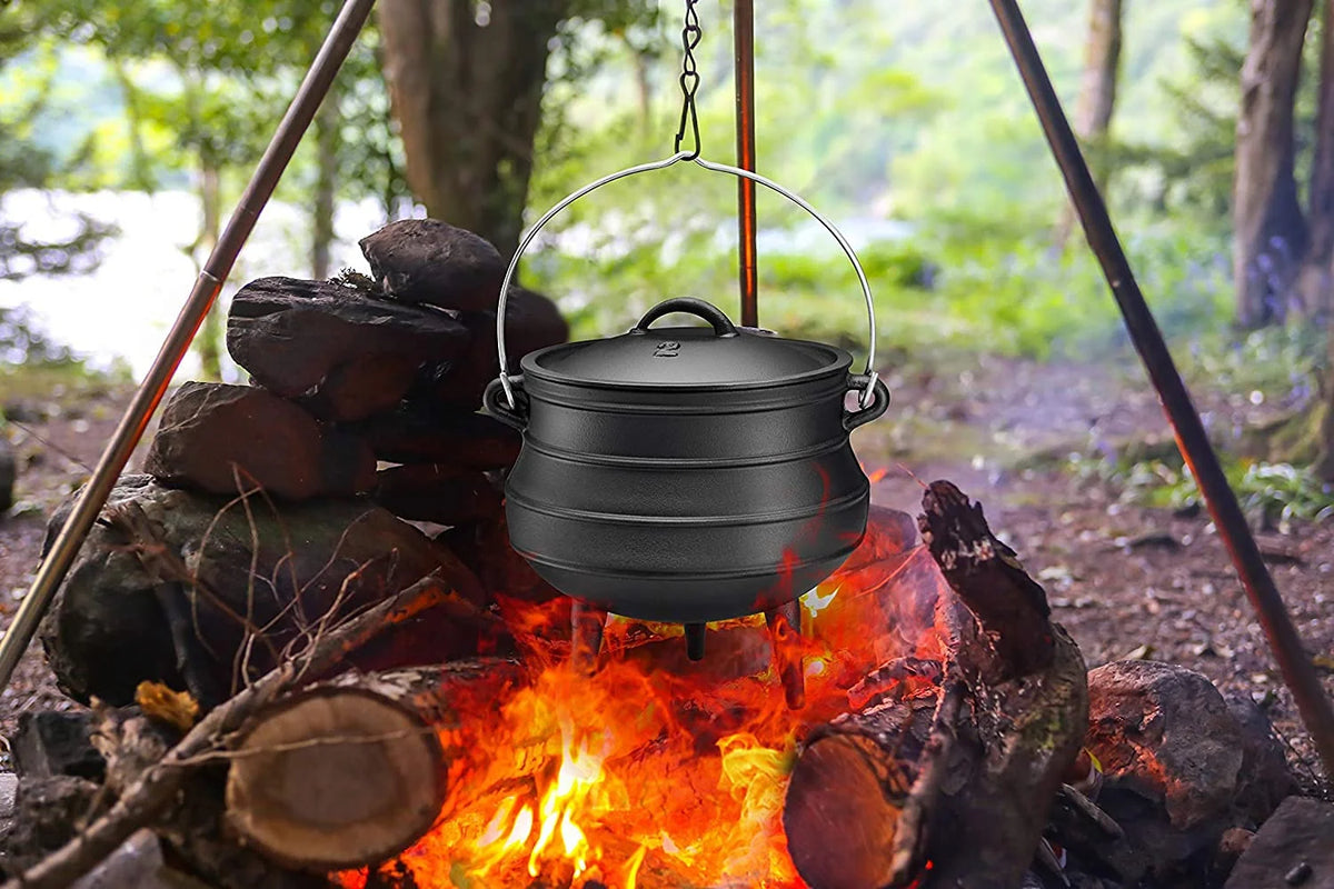 Bruntmor Pre - Seasoned Cast Iron Cauldron - Bruntmor African Potjie Pot with Lid - 3 Legs for Even Heat Distribution - Camping Dutch Oven Cookware for Over - the - Fire Cooking - 10 Quarts, X - Large