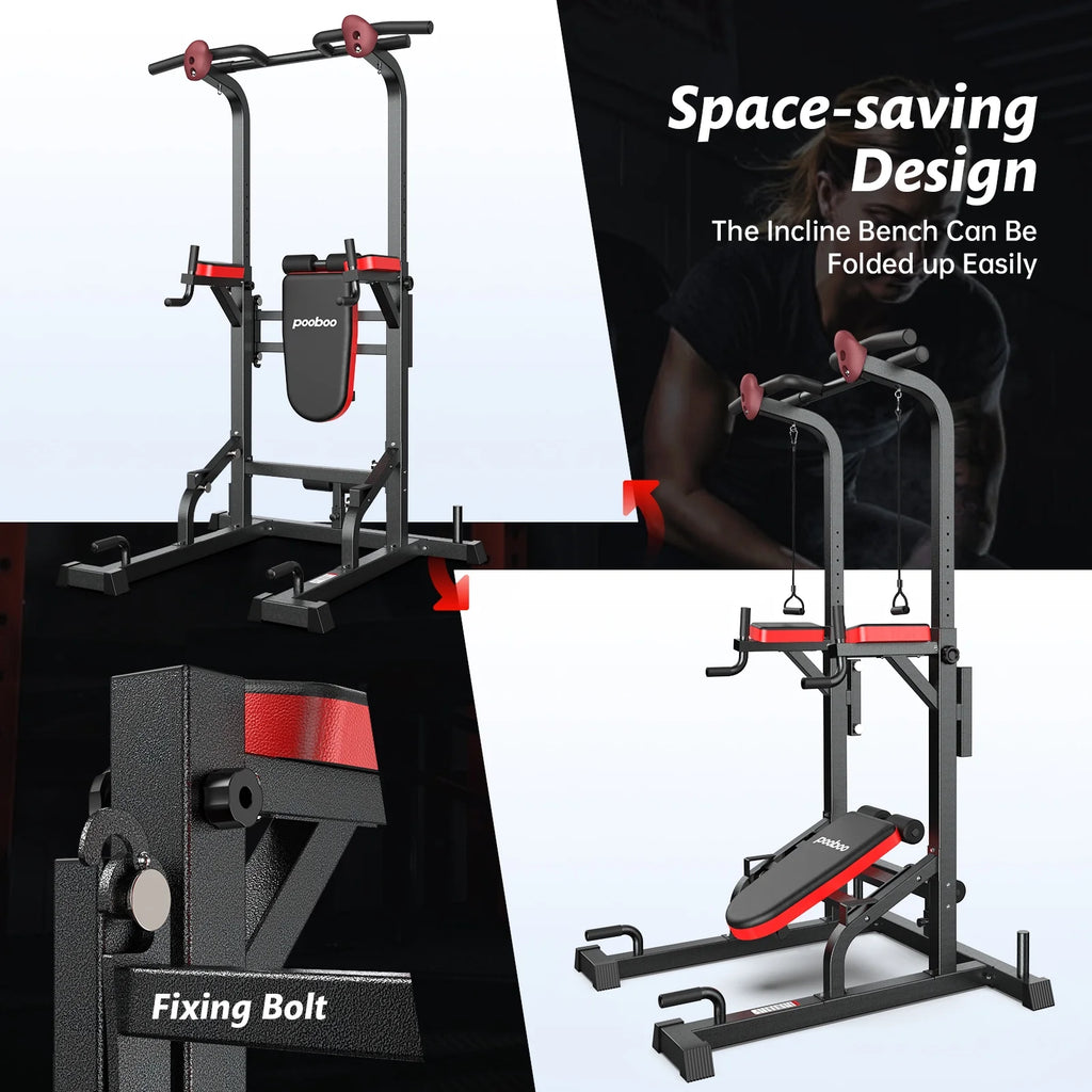 LNOW Multifunction Power Tower Pull up Bar Dip Station Power Rack with Adjustable Backrest for Home Gym Strength Training Workout Equipment Max Weight 480 lb