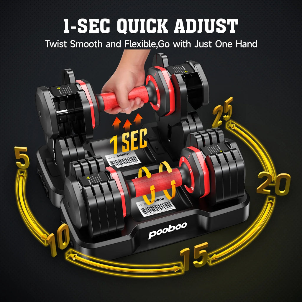 (1 Pair) LNOW 50 lb Quick Select Adjustable Dumbbells for Home Gym 5 in 1 Free Weights 5/10/15/20/25 lb/50 lb Dumbbell with Anti - Slip Handle, Suitable for Home Gym Exercise Equipment
