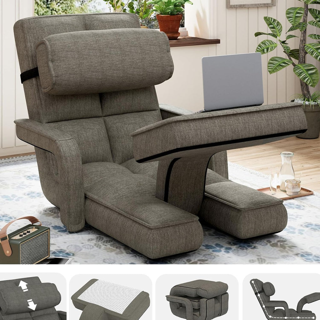 AECOJOY Floor Chair, Padded Folding Gaming Chair with 14-Level Adjustable Backrest, Portable Lazy Sofa