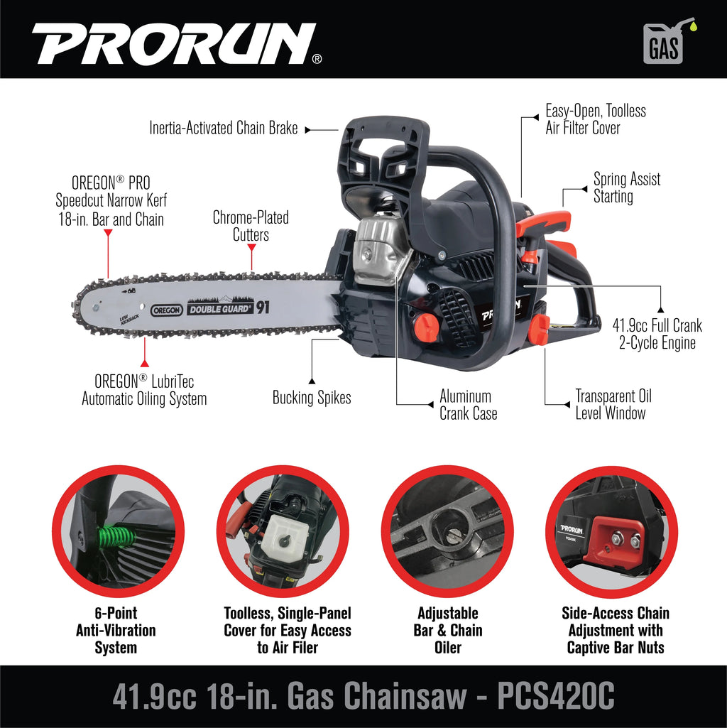Prorun 18 - In. 42.0cc 2 - Cycle Gas - Powered Chainsaw