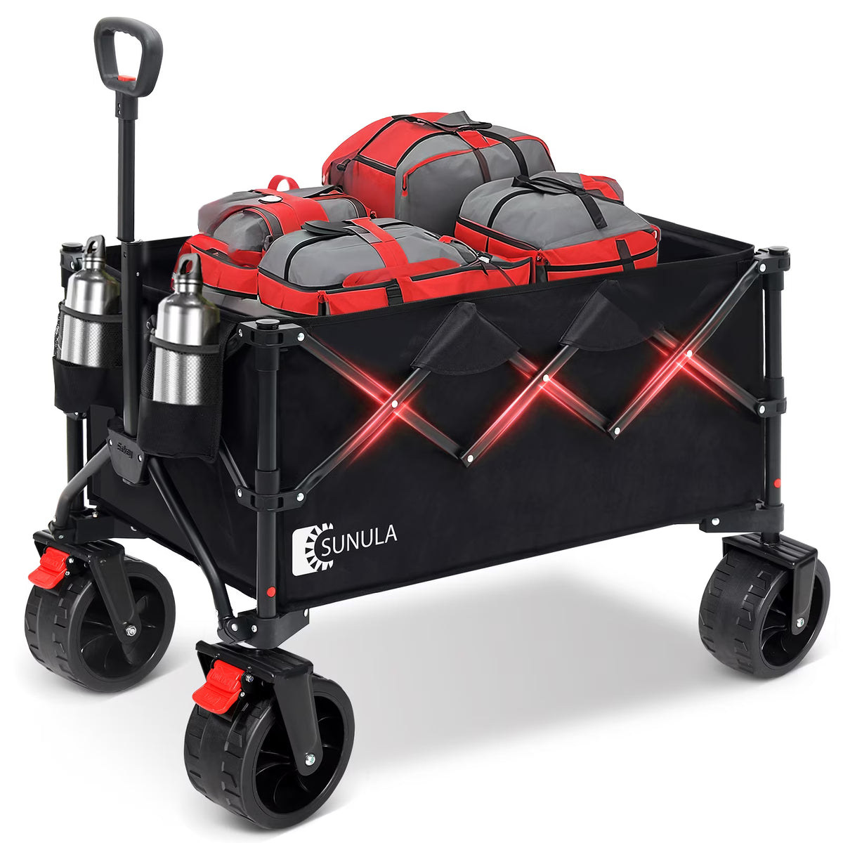 Sekey 330 lb Collapsible Wagon Cart, 220 L Large Capacity Foldable Wagon, Heavy Duty Folding Utility Garden Cart with All - Terrain Wheels for Camp, Beach, Sport, Shop, Grocery (Black, 1 - YEAR - WARRANTY)