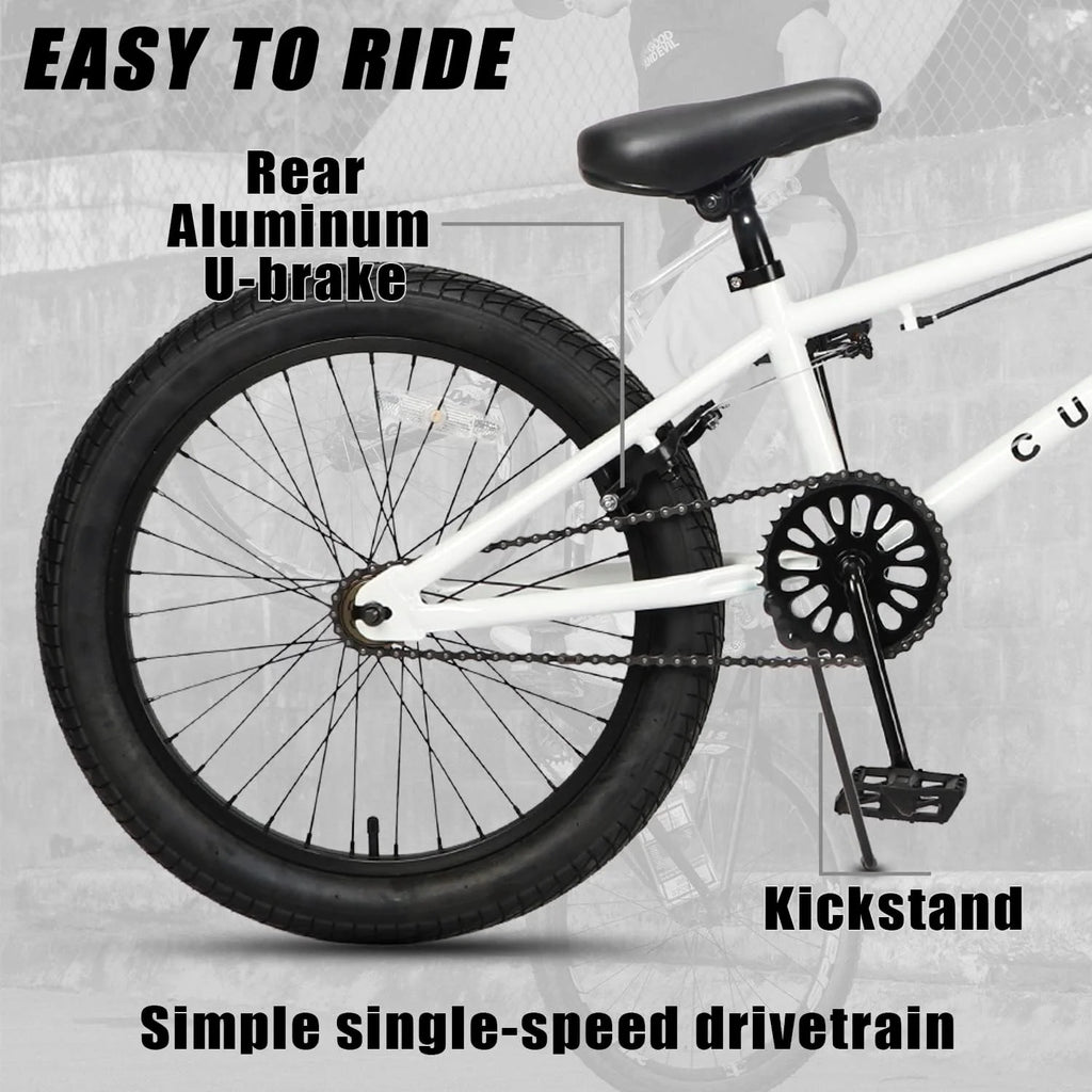 Cubsala 20 in Kids BMX Bike Freestylefor Age 6 - 14 Years Old Boys Girls with 4 Pegs, Black with Red Tires
