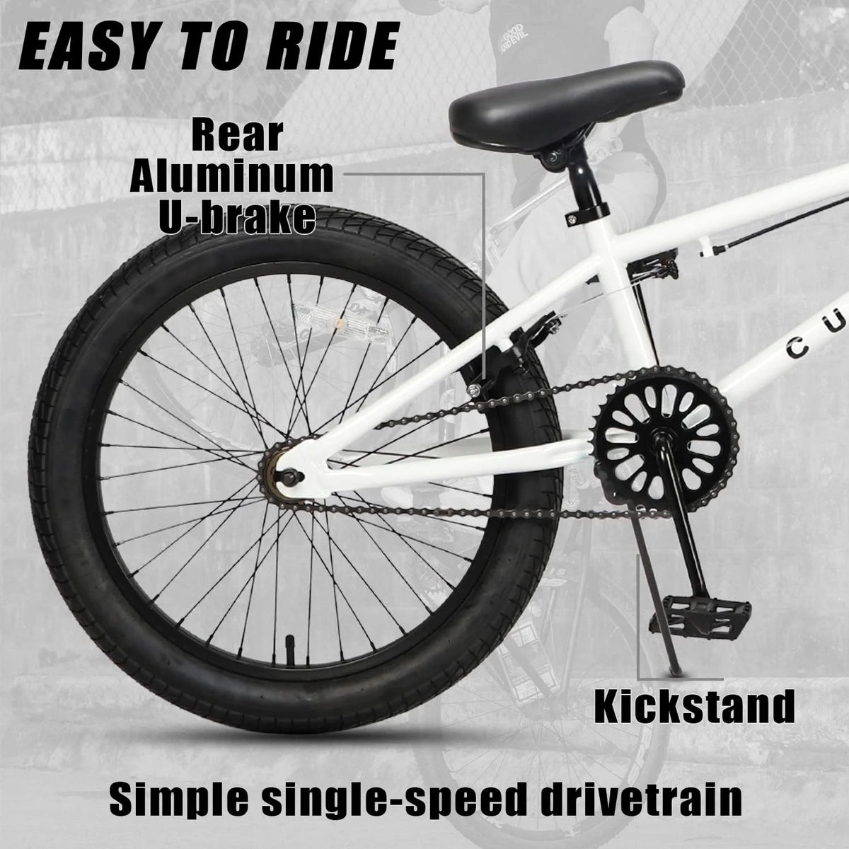 Cubsala 20 in Kids BMX Bike Freestylefor Age 6 - 14 Years Old Boys Girls with 4 Pegs, Black with Red Tires
