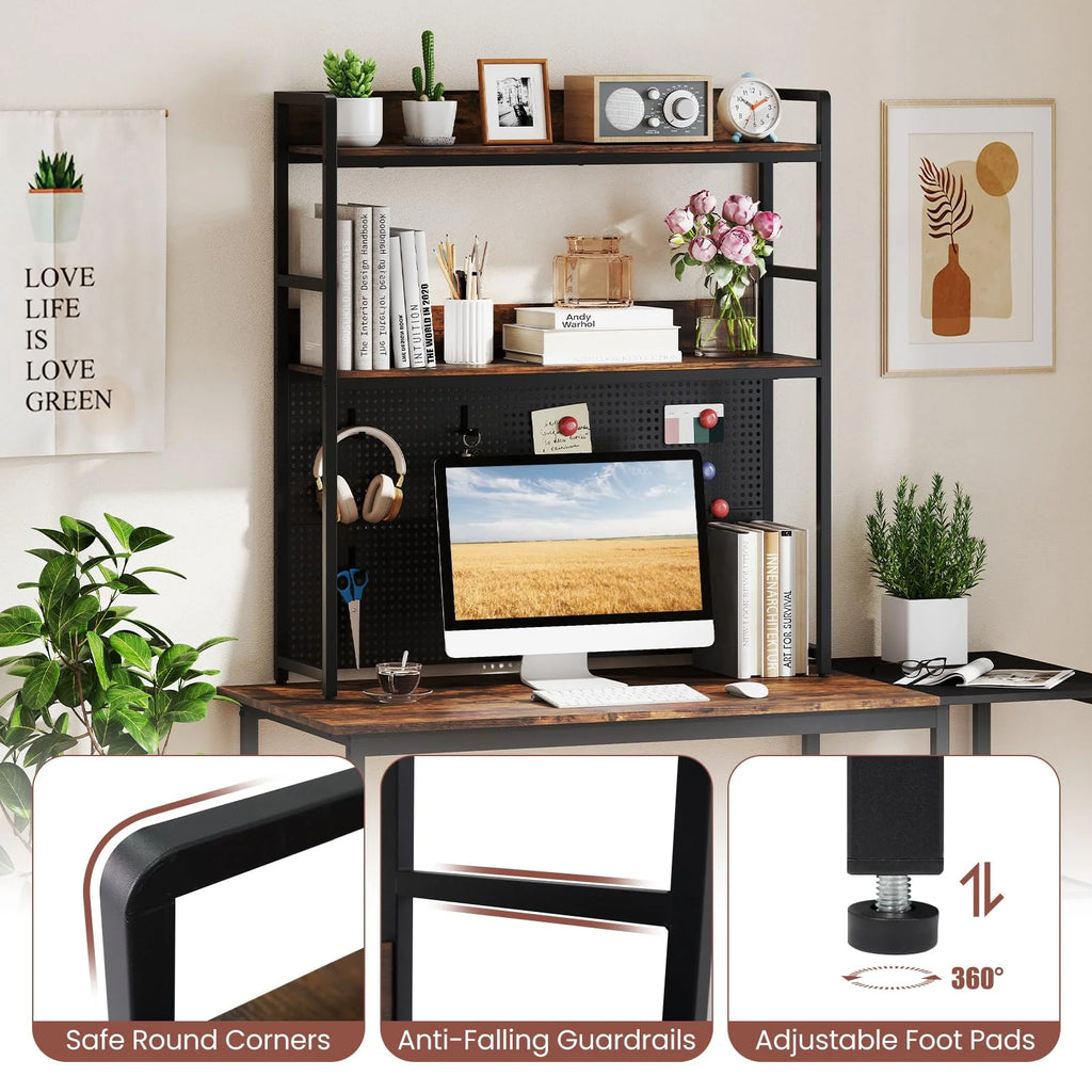 Tangkula Multipurpose 2-Tier Desk Hutch with Pegboard