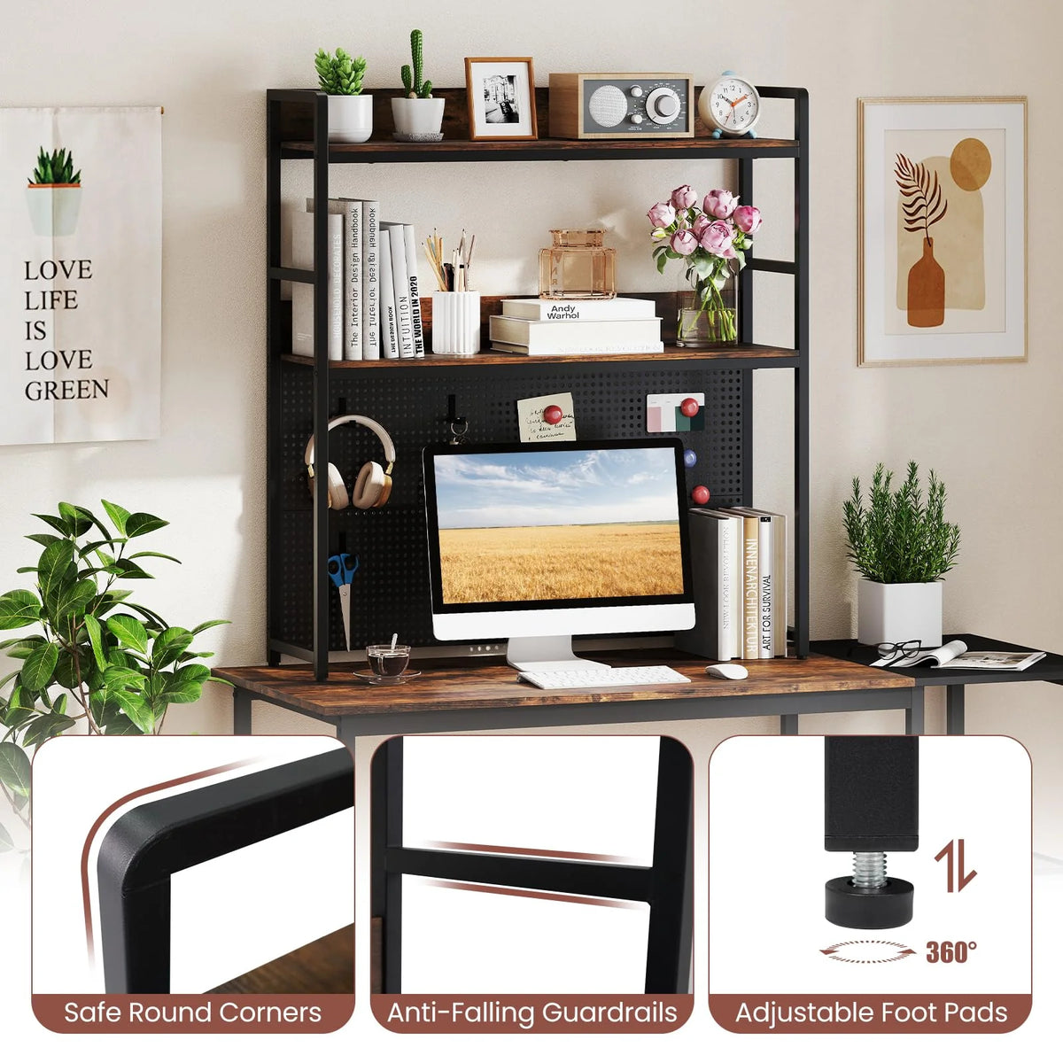 Tangkula Multipurpose 2-Tier Desk Hutch with Pegboard