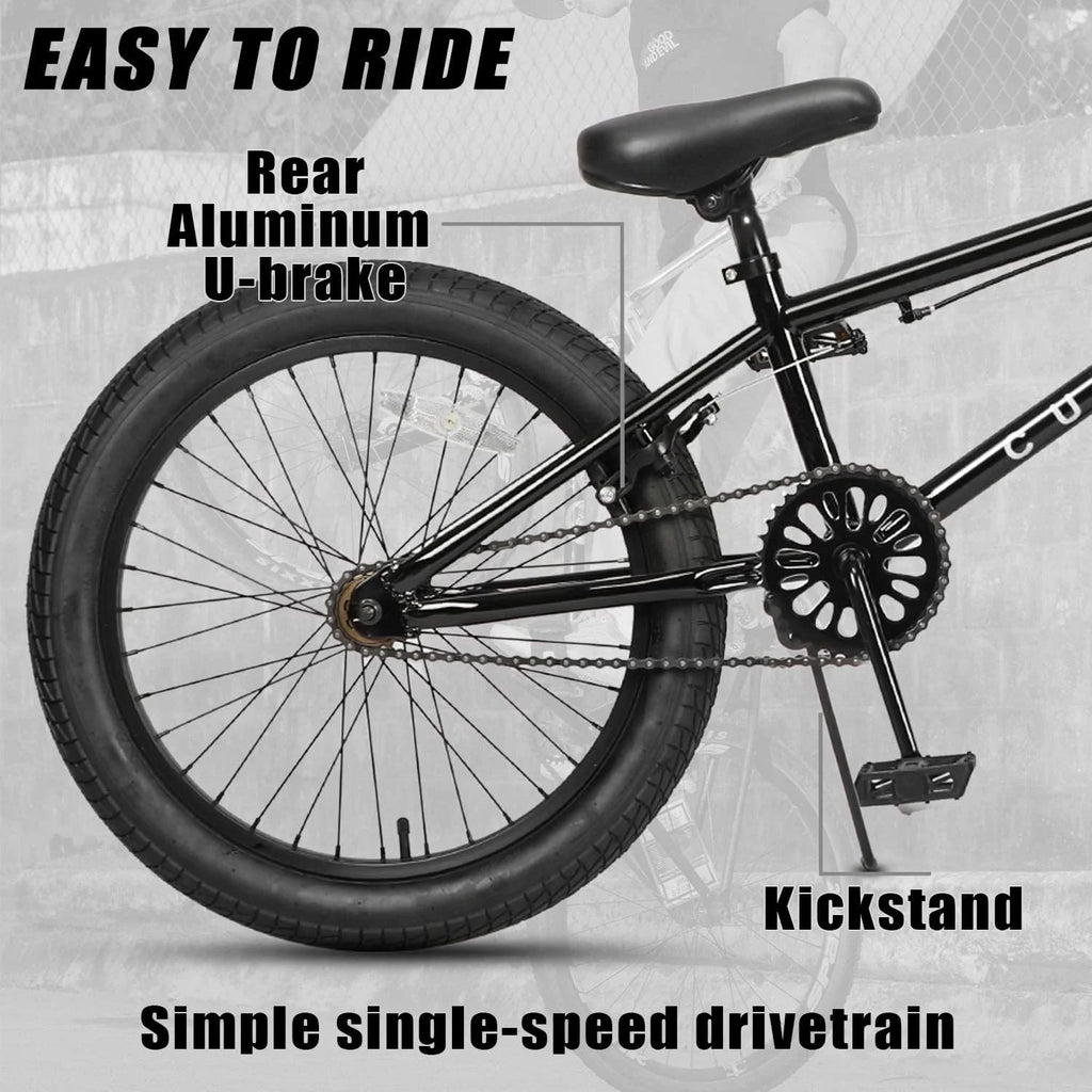 Cubsala 20 in Kids BMX Bike Freestylefor Age 6 - 14 Years Old Boys Girls with 4 Pegs, Black with Red Tires
