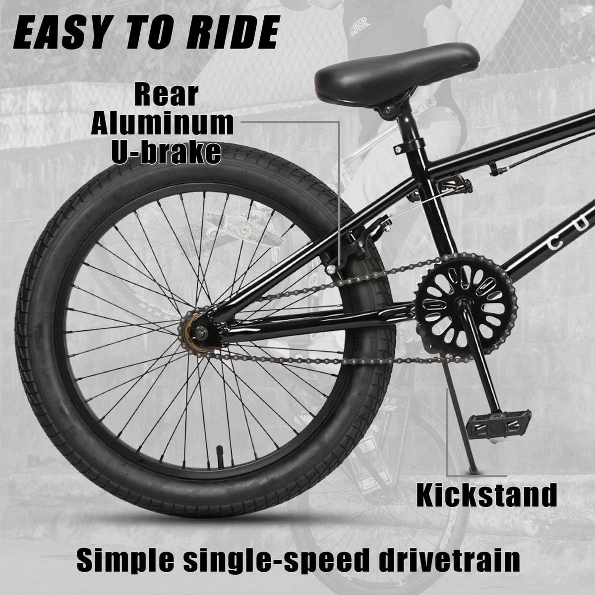 Cubsala 20 in Kids BMX Bike Freestylefor Age 6 - 14 Years Old Boys Girls with 4 Pegs, Black with Red Tires