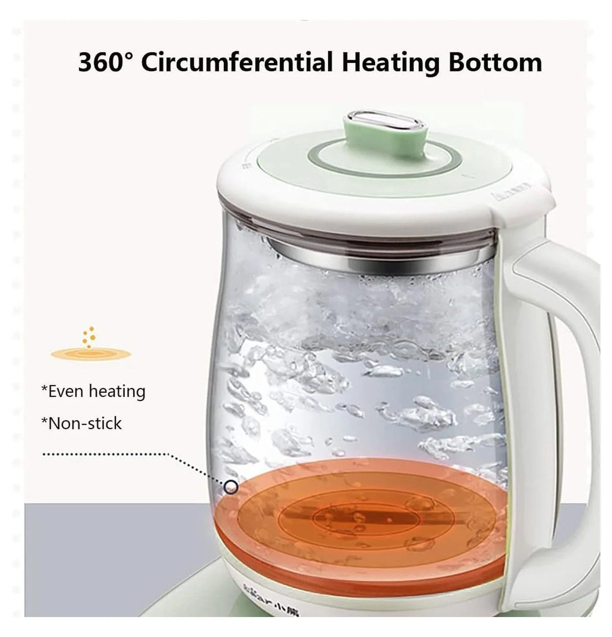 Bear Electric Kettle with Infuser & Stew Pot - 1.8 L Health Pot, 16 Menus, Glass Kettle, Tea Maker, 120V, Green