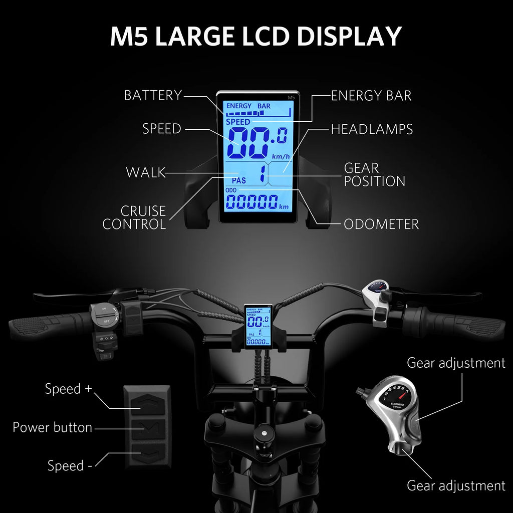VTOKW Electric Bike for Adults, 1000W Peak Motor Adult Electric Bicycle, 48V 15.6ah Battery, up to 31MPH, 20'' Fat Tire Ebike, Dual Disc Brakes Mountain Bike for Cycling, 7 Speed E Bike, E - Bike UL2849