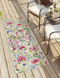 Outdoor Botanical 4 ft Runner Multi Area Rug Indoor Outdoor Rug