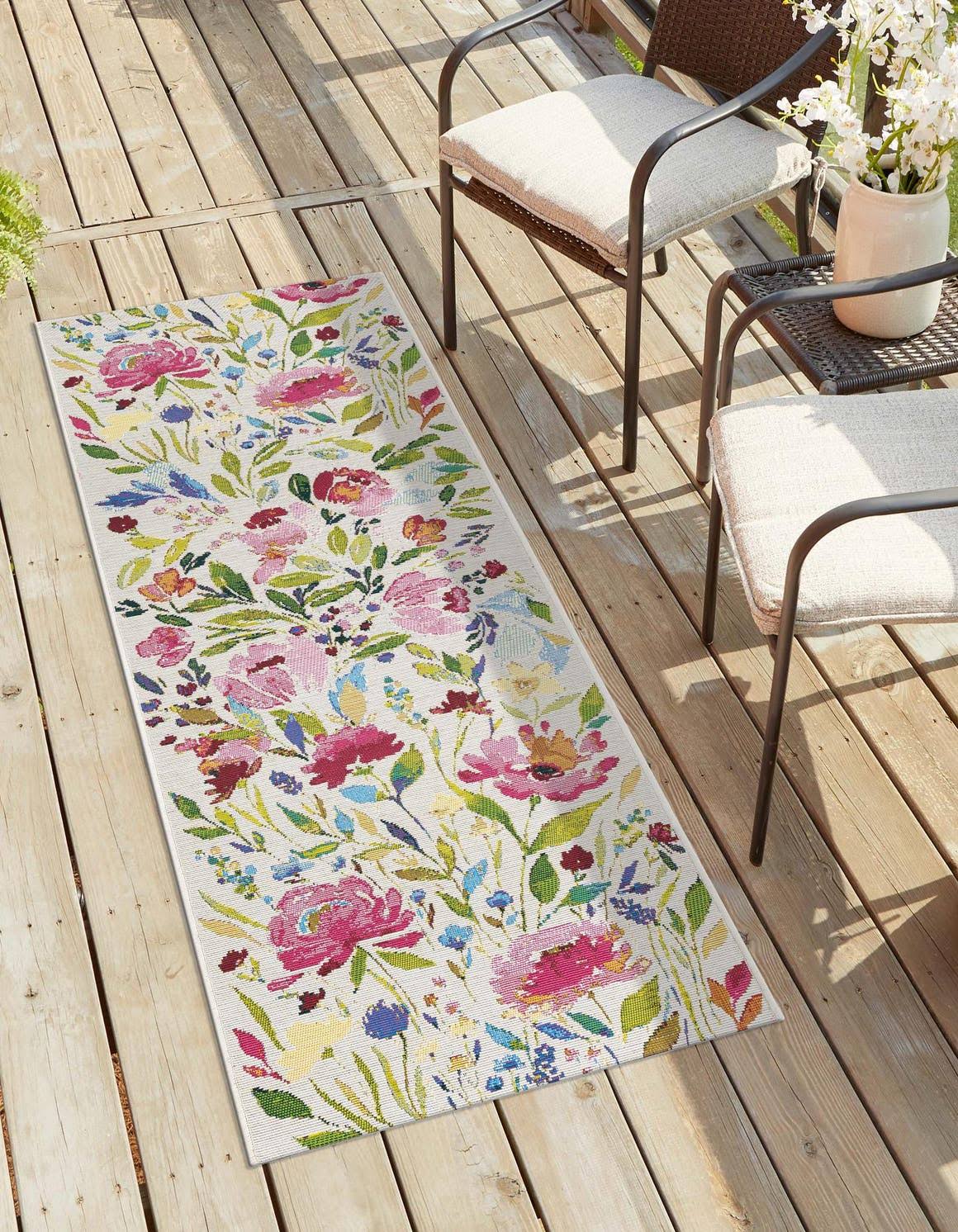 Outdoor Botanical 4 ft Runner Multi Area Rug Indoor Outdoor Rug