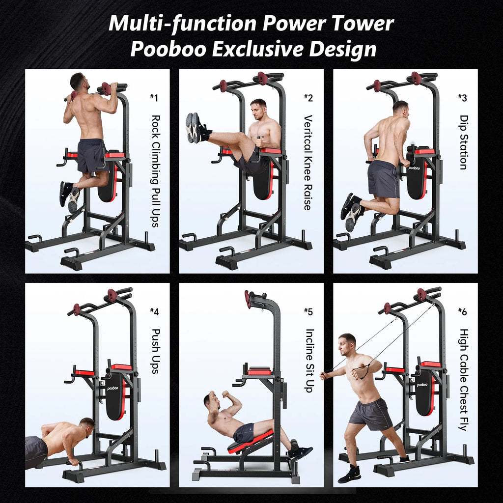 LNOW Multifunction Power Tower Pull up Bar Dip Station Power Rack with Adjustable Backrest for Home Gym Strength Training Workout Equipment Max Weight 480 lb