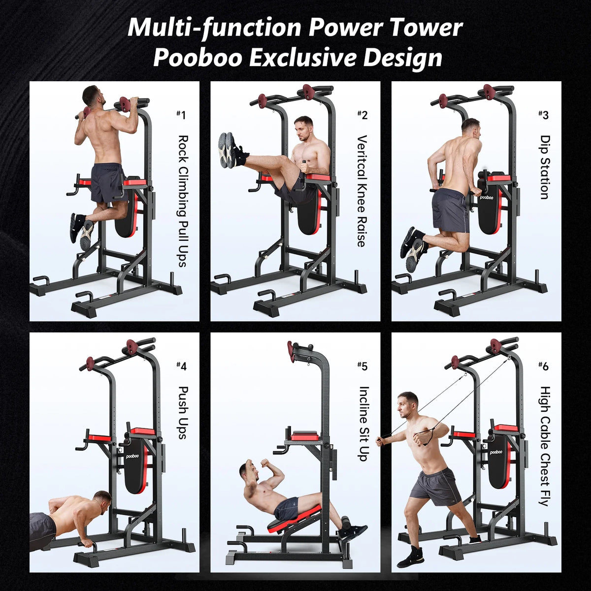LNOW Multifunction Power Tower Pull up Bar Dip Station Power Rack with Adjustable Backrest for Home Gym Strength Training Workout Equipment Max Weight 480 lb