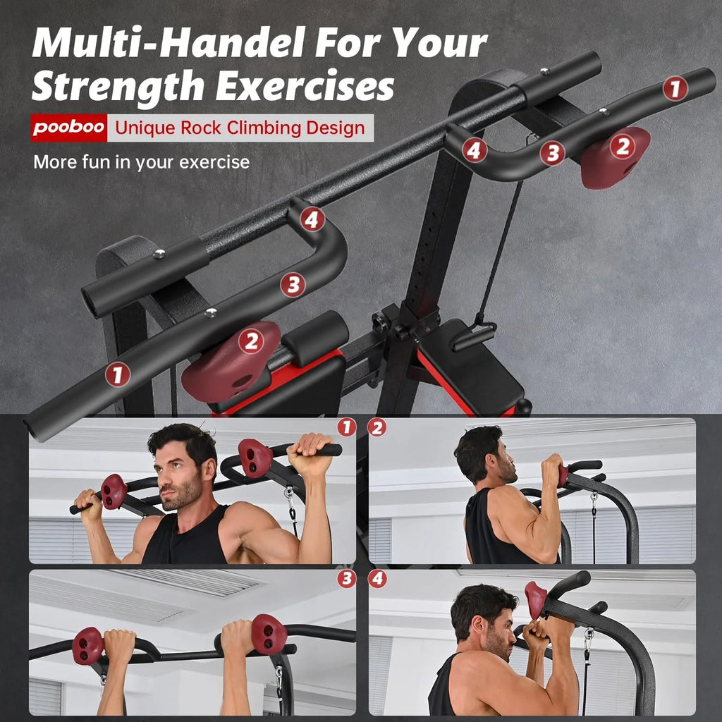 LNOW Multifunction Power Tower Pull up Bar Dip Station Power Rack with Adjustable Backrest for Home Gym Strength Training Workout Equipment Max Weight 480 lb