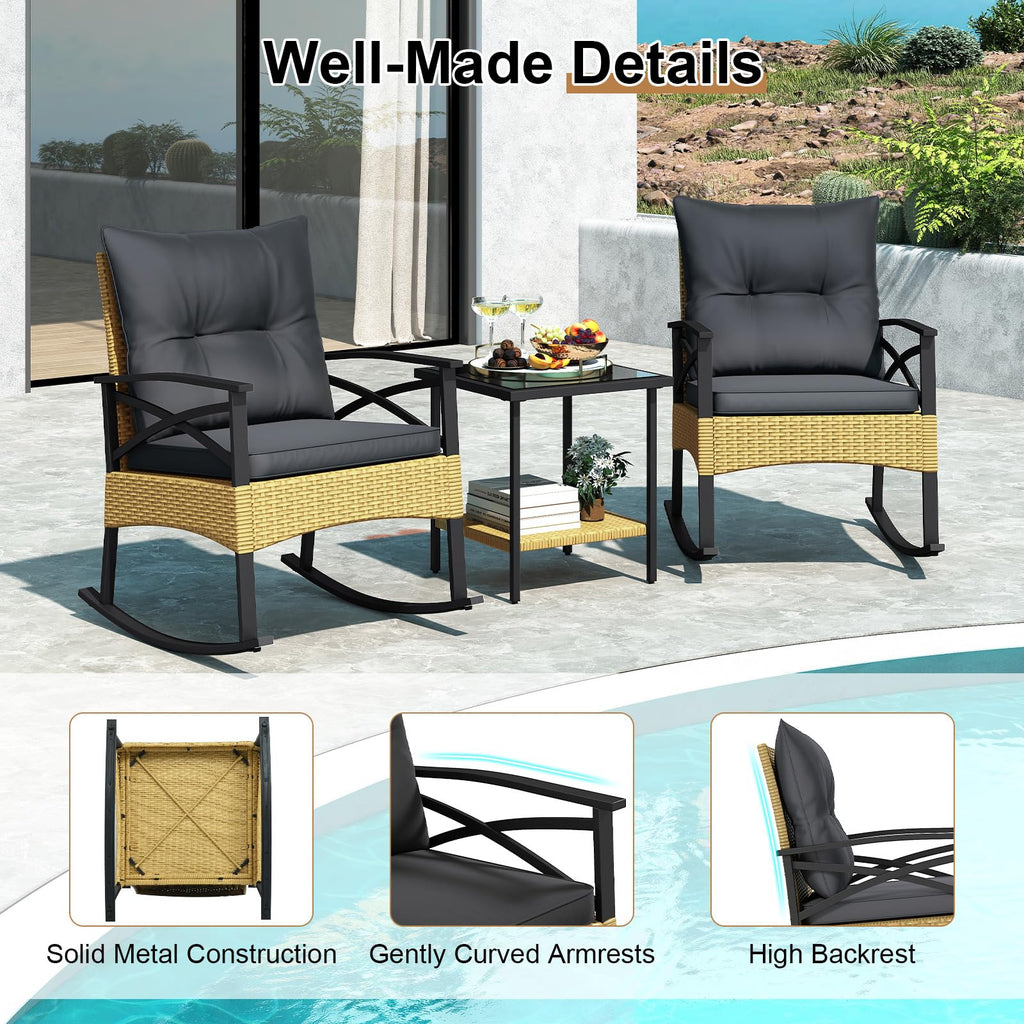Tangkula 3 Pieces Outdoor Rocking Chairs Set for Garden