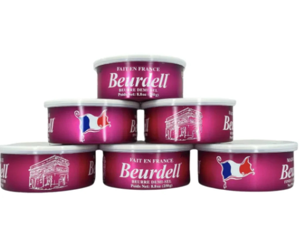 Beurdell Canned French Butter - 100% Natural Salted Pasteurized Real Butter | Long Shelf Life Emergency Survival Food | Great for Cooking, Baking, RV & Camping | Pull Top Lid | Pack of 24 | France