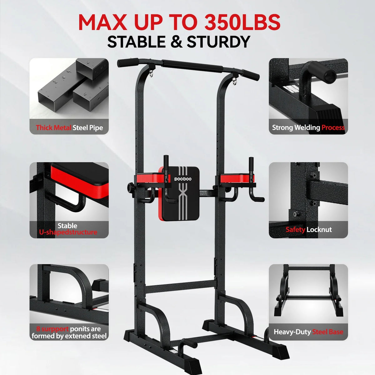 LNOW Multifunction Power Tower Pull up Bar Dip Station Power Rack with Adjustable Backrest for Home Gym Strength Training Workout Equipment Max Weight 480 lb