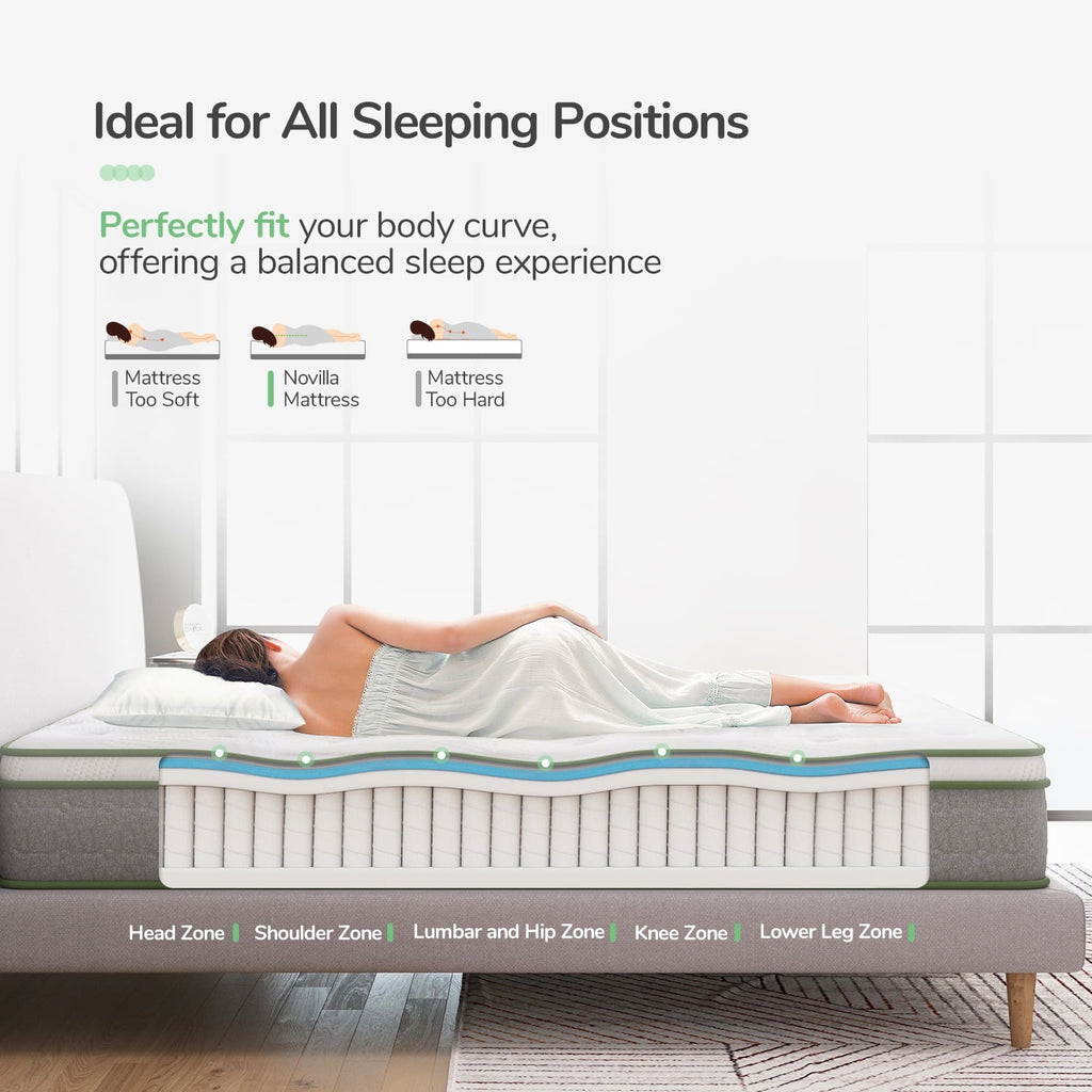 10'' Pocket Spring Hybrid Mattress in a Box for Cool Sleep. Queen Size Mattress