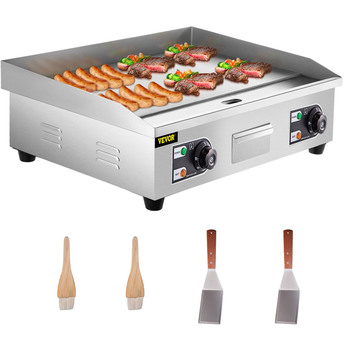 VEVOR Commercial Electric Griddle, 26" Teppanyaki Grill, 3200W Electric Flat Top Grill, Stainless Steel Electric Countertop Gr