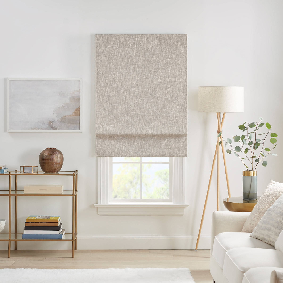 Eclipse Drew Blackout Textured Solid Cordless Roman Shade, 64" x 33" - Linen