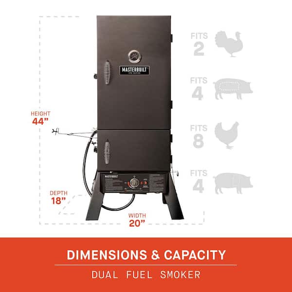 30 In. Dual Fuel Propane Gas and Charcoal Smoker in Black