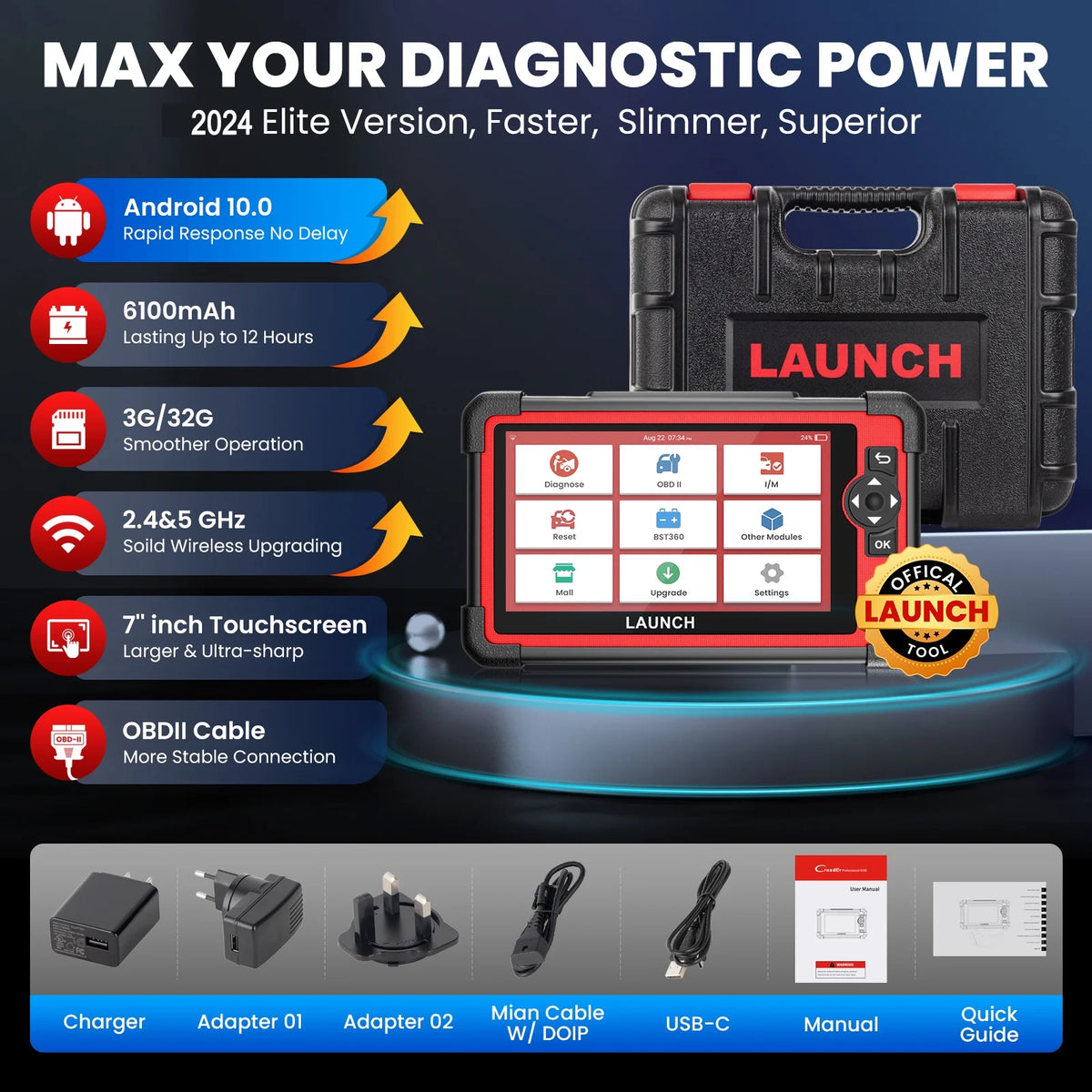 LAUNCH X431 CRP919E Cars Diagnostic Scan Tool All System Bidirectional Diagnostic OBD2 Scanner with 31+ Services Functions, ECU Coding, Supports CANFD/DOIP, 2 Years Free Update
