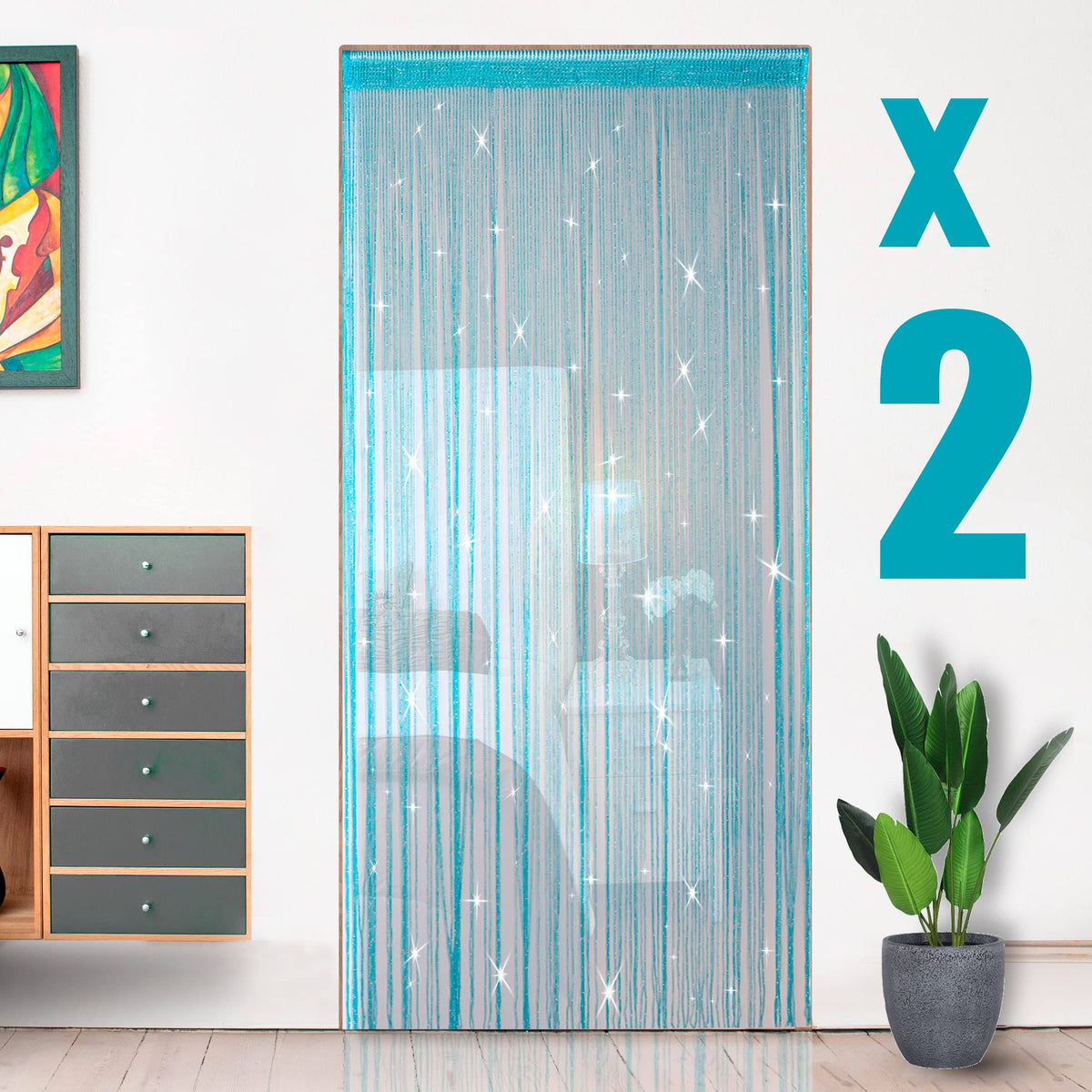 HYSENM 2 Pack Glitter String Curtains 39x79 inch Fringe Panels Room Divider Fly Screen for Home Dcor Door Windows Wedding Party Hotel Living Room