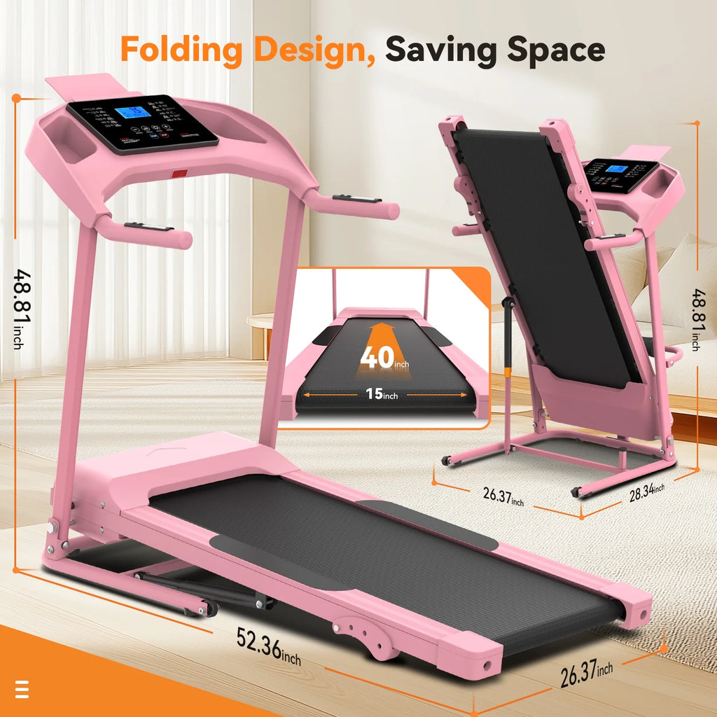 Treadmill with 8% Incline, 3.0 HP Foldable Compact Treadmill with Sit - up Function, 300 lb Walking Running Treadmill with LCD Display for Exercise, 12 Programs