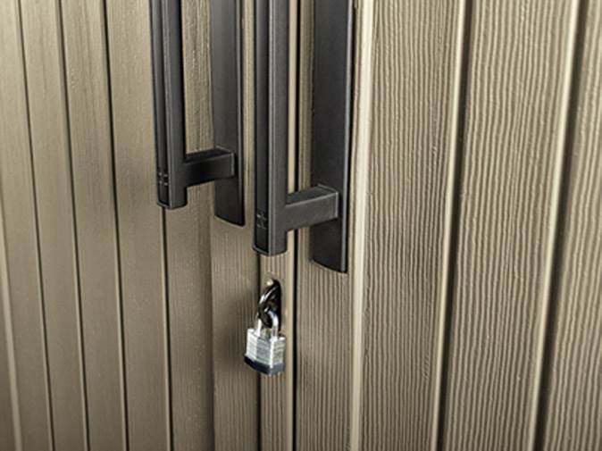 Rubbermaid Outdoor Storage Shed. 52 Cu.Ft.. Weather-Resistant. Lockable Doors
