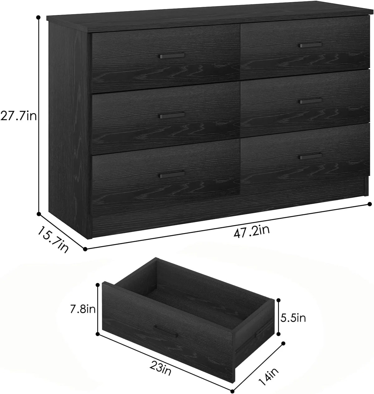 Winkalon 6 Drawer White Double Dresser, Wood Storage Cabinet with Easy Pull Out Handles for Living Room, Chest of Drawers for Bedroom