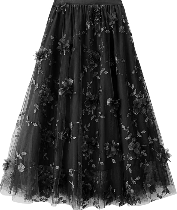 Women's A Line Tulle Midi Skirt Tiered Petticoat Skirts Tea-Length Elastic Waist Tutu Skirts Size for XXS-M