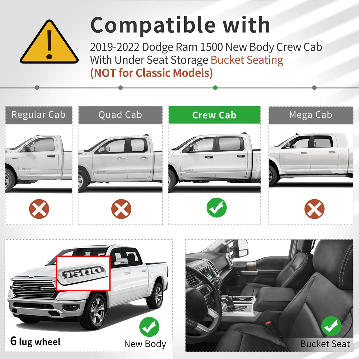 RVNI Floor Mats Liner for 2019 - 2023 Dodge Ram 1500 New Body Crew Cab All-Weather 2 - Row Set