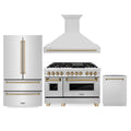 ZLINE 48" Autograph Edition Kitchen Package with Stainless Steel Dual Fuel Range, Range Hood, Dishwasher and Refrigeration with Champagne Bronze