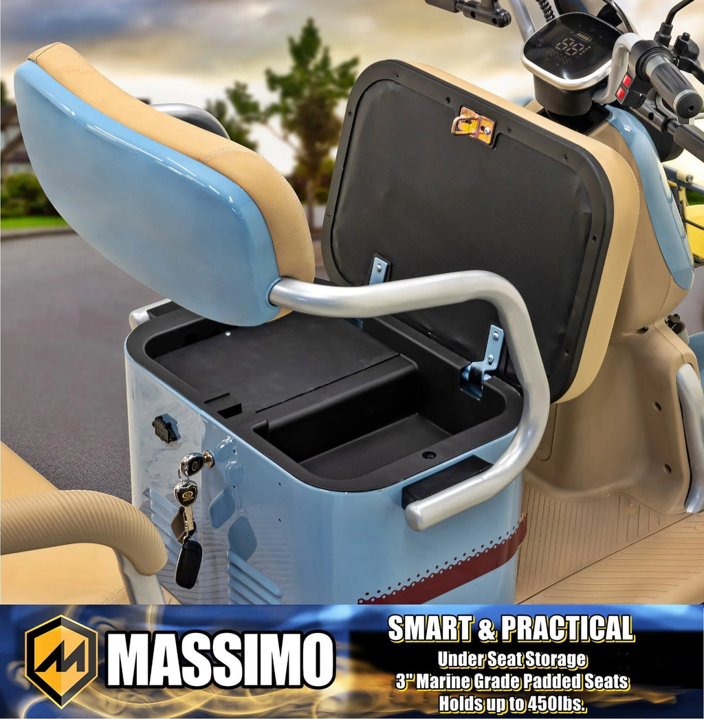 Massimo MGC E - Trike 3 - Wheel Electric Cart - 17 MPH, 2 - Seater Adult Scooter - Blue