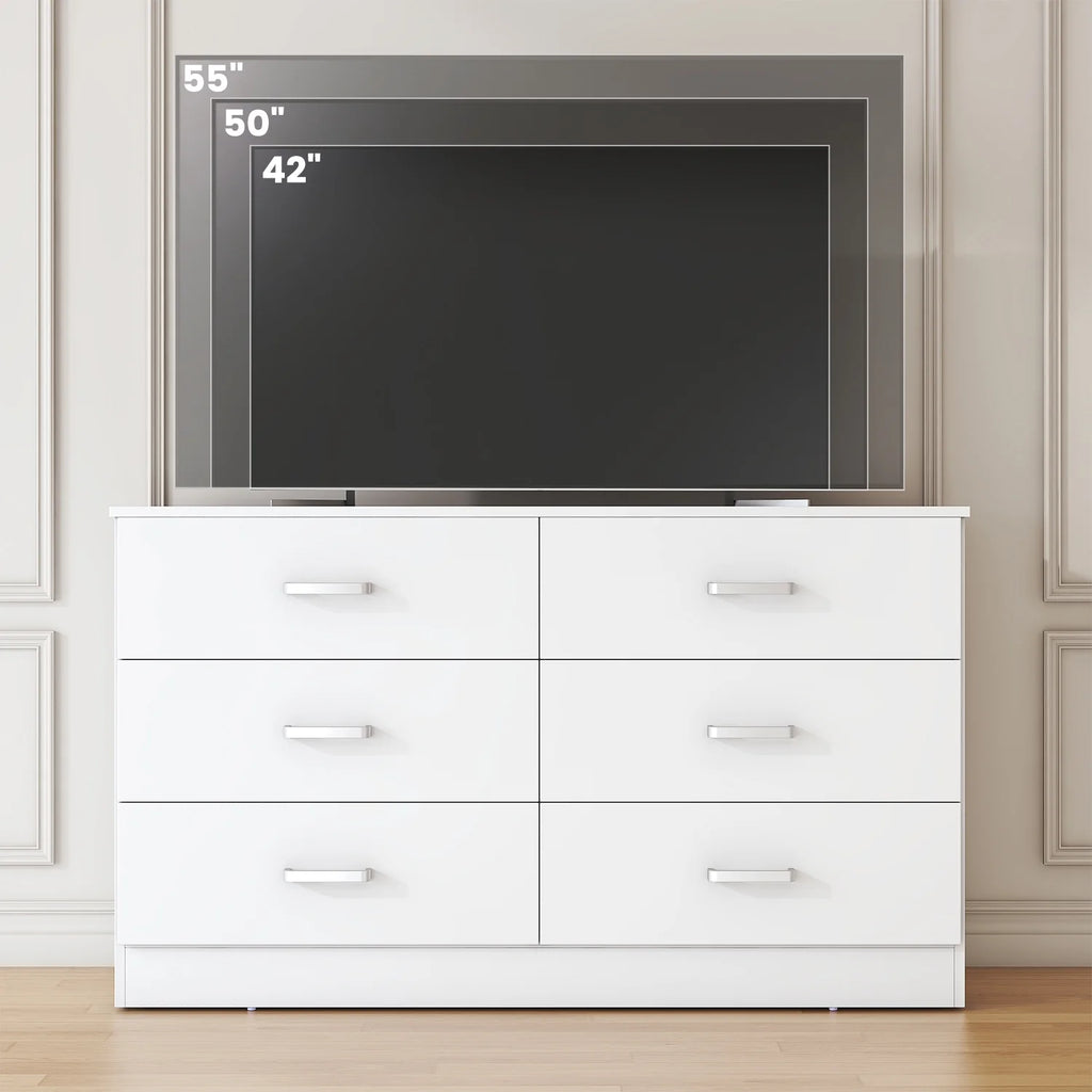 Winkalon 6 Drawer White Double Dresser, Wood Storage Cabinet with Easy Pull Out Handles for Living Room, Chest of Drawers for Bedroom
