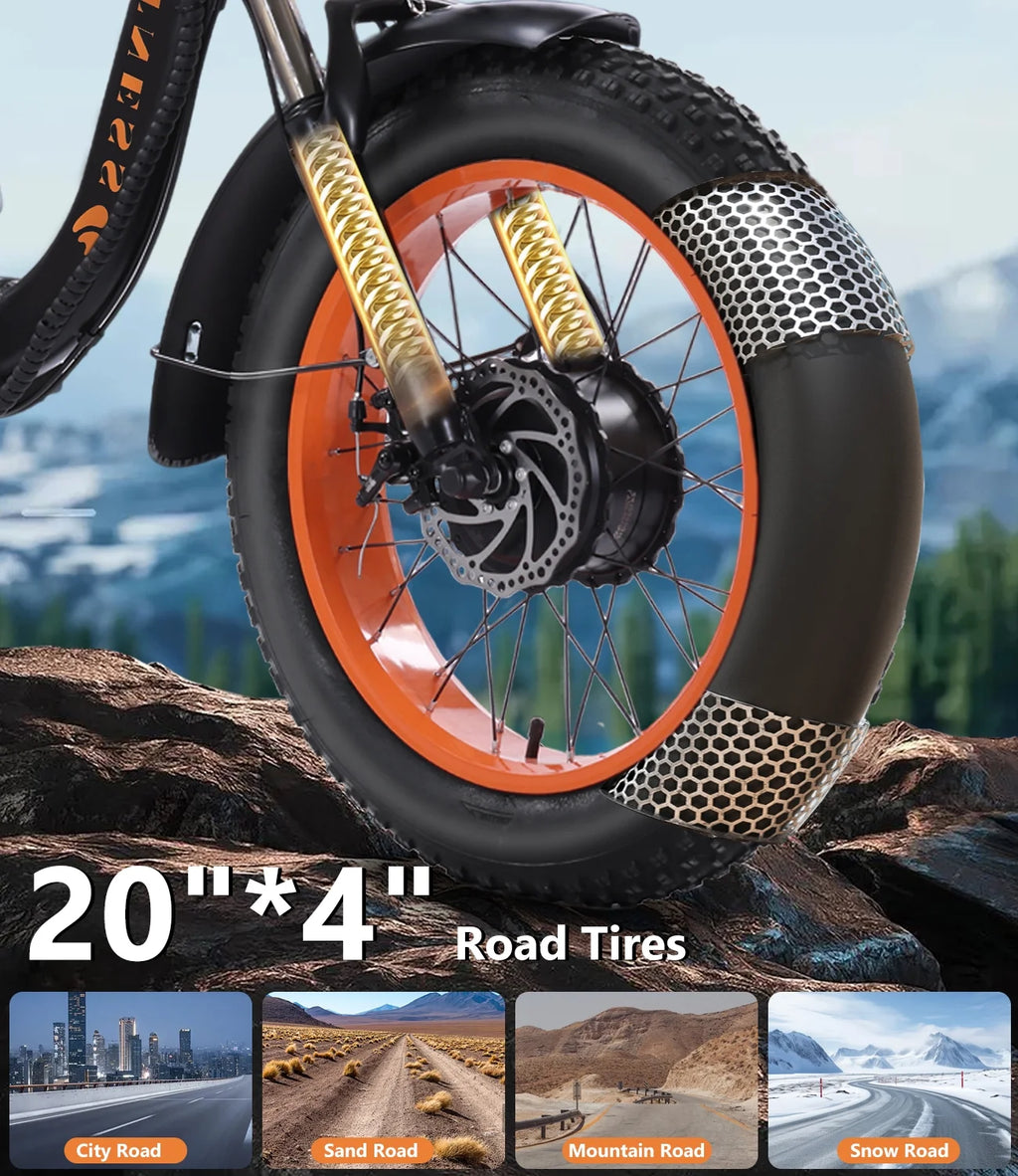 YEBEI Electric Tricycle for Adults Folding E - Trike Motorized Tricycle Electric 3 Wheels Trike Powerful 500W Motor Electric Tricycle 48V15AH Lithium Battery Max 20MPH 20*4.0" Fat Tire Orange