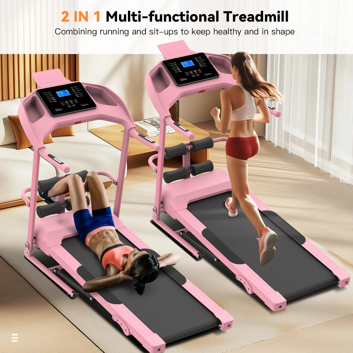 Treadmill with 8% Incline, 3.0 HP Foldable Compact Treadmill with Sit - up Function, 300 lb Walking Running Treadmill with LCD Display for Exercise, 12 Programs