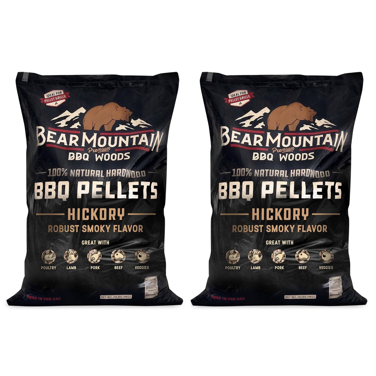 Bear Mountain BBQ All-Natural Hardwood Hickory Smoker Pellets, 40 lb (2 Pack)