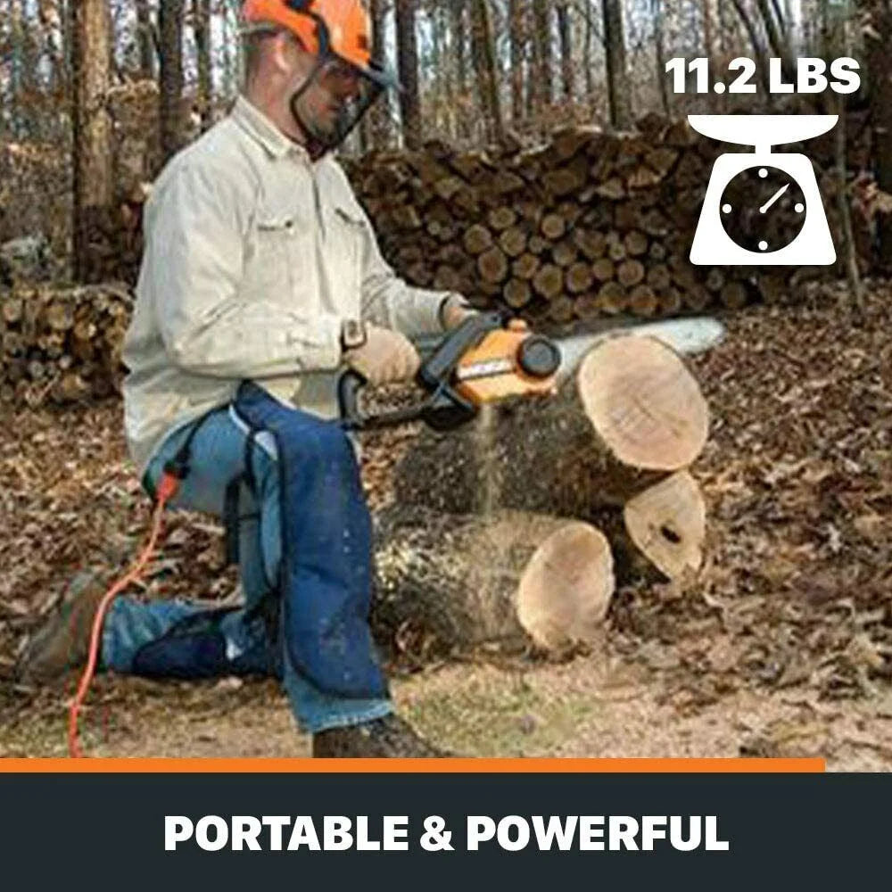 Worx WG304.2 18in 15 Amp Electric Chainsaw with Auto - Tension, Chain Brake